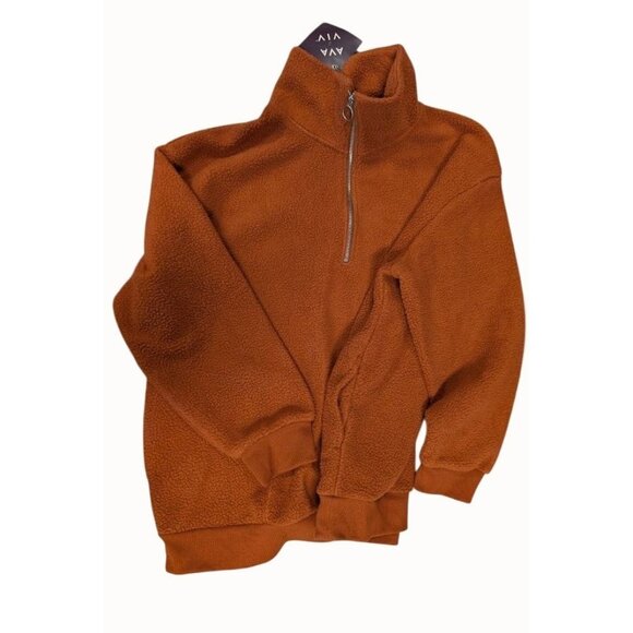 Ava & Viv Women's Plus Size Sherpa Quarter Zip Pullover Sweatshirt Rust Size X - Picture 2 of 3
